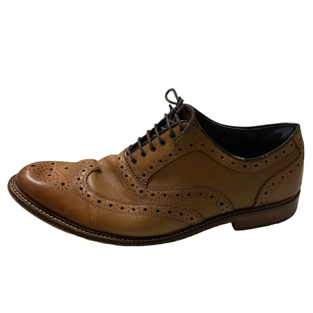 Aston Grey Mens Brown Leather Boyle Wingtip Oxford Lace Up Dress Shoes Size 10.5